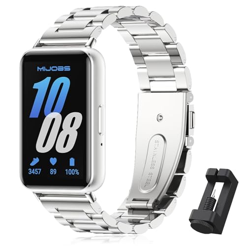 WindRen Armband Kompatibel mit Samsung Galaxy Fit 3,Prämie Edelstahl Metall Einstellbar Ersatzarmband für Damen/Herren,Silber. von WindRen