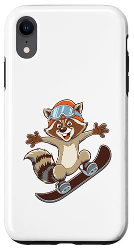 Hülle für iPhone XR Lustiges und abenteuerliches Waschbär-Snowboarding von Winter Snow Animals