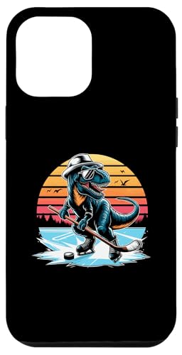 Hülle für iPhone 12 Pro Max Retro Sunset Dinosaurier Eishockey Wintersport von Winter Sports Ice Hockey Player Gifts