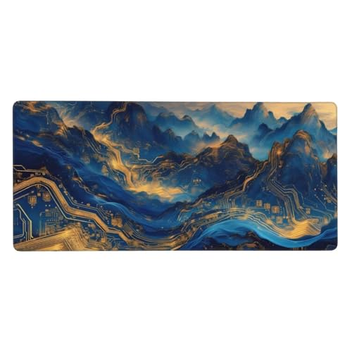 Mousepad XXL 1500x800x3mm Blau Gaming Mauspad Bergspitze Desk Mat, rutschfest und Wasserdicht Nahtlose Kanten Mouse Pad, Schreibtischunterlage Laptop Gaming Zuhause Deko Geschenke für Männer t-1987 von Wionheng