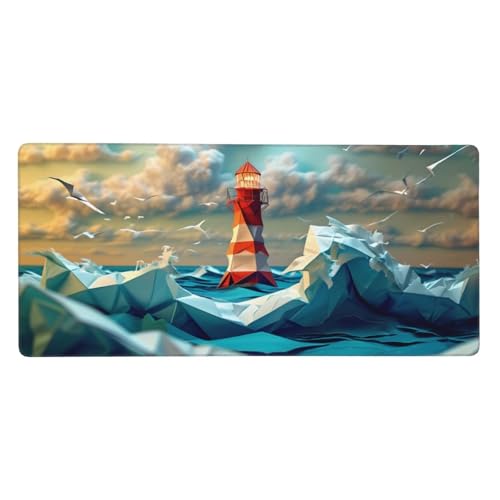 Mousepad XXL 1500x800x3mm Blau Gaming Mauspad Leuchtturm Desk Mat, rutschfest und Wasserdicht Nahtlose Kanten Mouse Pad, Schreibtischunterlage Laptop Gaming Zuhause Deko Geschenke für Männer t-8231 von Wionheng