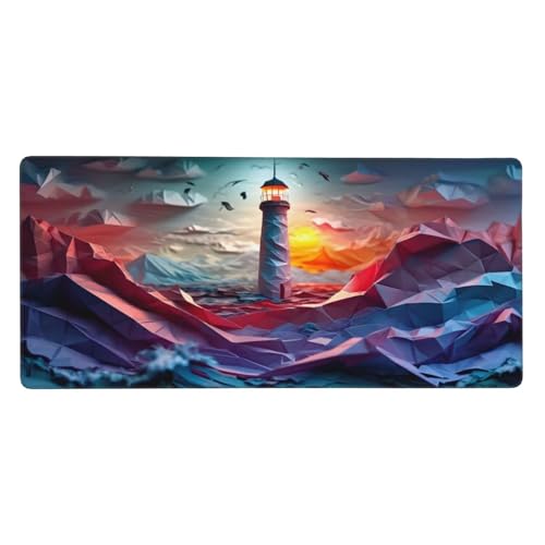 Mousepad XXL 1500x800x3mm Blau Gaming Mauspad Leuchtturm Desk Mat, rutschfest und Wasserdicht Nahtlose Kanten Mouse Pad, Schreibtischunterlage Laptop Gaming Zuhause Deko Geschenke für Männer t-8259 von Wionheng