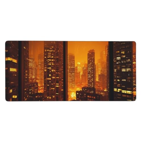 Mousepad XXL 1500x800x3mm Gelb Gaming Mauspad Stadt Desk Mat, rutschfest und Wasserdicht Nahtlose Kanten Mouse Pad, Schreibtischunterlage Laptop Gaming Büro Zuhause Deko Geschenke für Männer t-8539 von Wionheng