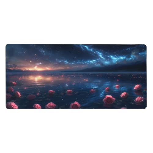 Mousepad XXL 1500x800x3mm Rosa Gaming Mauspad Blume Desk Mat, rutschfest und Wasserdicht Nahtlose Kanten Mouse Pad, Schreibtischunterlage Laptop Gaming Büro Zuhause Deko Geschenke für Männer t-5571 von Wionheng