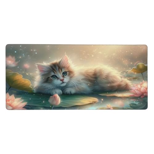 Mousepad XXL 1500x800x3mm Rosa Gaming Mauspad Katze Desk Mat, rutschfest und Wasserdicht Nahtlose Kanten Mouse Pad, Schreibtischunterlage Laptop Gaming Büro Zuhause Deko Geschenke für Männer t-3527 von Wionheng