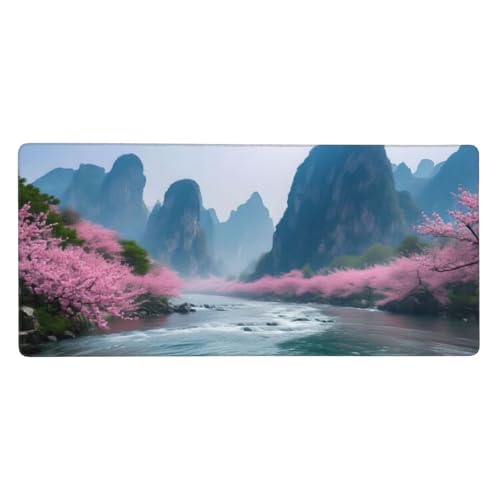 Mousepad XXL 1500x800x3mm Rosa Gaming Mauspad Kirschblüten Desk Mat, rutschfest und Wasserdicht Nahtlose Kanten Mouse Pad, Schreibtischunterlage Laptop Gaming Zuhause Deko Geschenke für Männer t-6159 von Wionheng