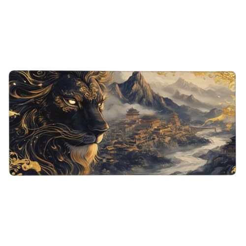 Mousepad XXL 1500x800x3mm Schwarz Gaming Mauspad Löwe Desk Mat, rutschfest und Wasserdicht Nahtlose Kanten Mouse Pad, Schreibtischunterlage Laptop Gaming Büro Zuhause Deko Geschenke für Männer t-1399 von Wionheng