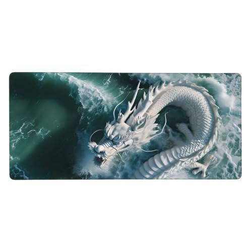 Mousepad XXL 800x300x3mm Blau Gaming Mauspad Drachen Desk Mat, rutschfest und Wasserdicht Nahtlose Kanten Mouse Pad, Schreibtischunterlage Laptop Gaming Büro Zuhause Deko Geschenke für Männer t-4389 von Wionheng