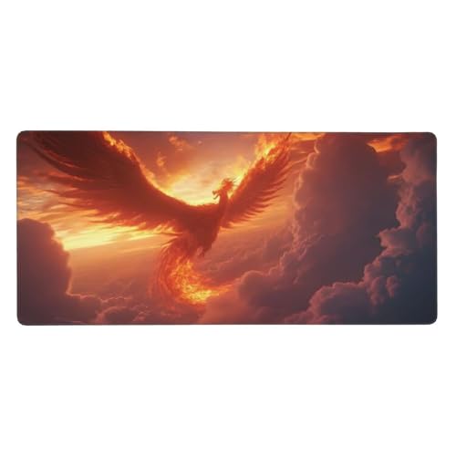 Mousepad XXL 800x300x3mm Rot Gaming Mauspad Phönix Desk Mat, rutschfest und Wasserdicht Nahtlose Kanten Mouse Pad, Schreibtischunterlage Laptop Gaming Büro Zuhause Deko Geschenke für Männer t-7497 von Wionheng