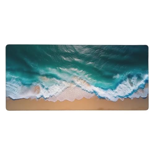 Mousepad XXL 900x300x3mm Blau Gaming Mauspad Strand Desk Mat, rutschfest und Wasserdicht Nahtlose Kanten Mouse Pad, Schreibtischunterlage Laptop Gaming Büro Zuhause Deko Geschenke für Männer t-2011 von Wionheng