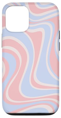 Hülle für iPhone 12/12 Pro Retro Liquid Swirl Ästhetik Hellblau Erröten Rosa Gestreift von Wirbel 60er 70er Jahre flüssiges abstraktes Muster