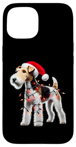 Hülle für iPhone 15 Weihnachtsmannmütze mit Fuchsterrier-Motiv, Weihnachtsbeleuchtung, Hundebesitzer, Mutter von Wire Fox Terrier Christmas Products