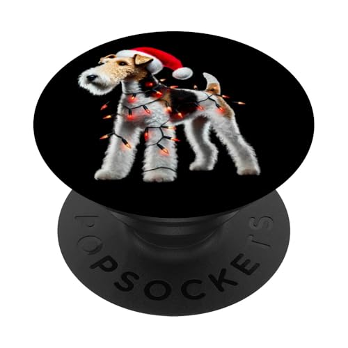 Weihnachtsmannmütze mit Fuchsterrier-Motiv, Weihnachtsbeleuchtung, Hundebesitzer, Mutter PopSockets Klebender PopGrip von Wire Fox Terrier Christmas Products