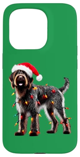 Hülle für iPhone 15 Pro Drahthaariger, spitz zulaufender Greifen, Weihnachtsmütze, Weihnachtsbeleuchtung, Hund von Wirehaired Pointing Griffon Christmas Products