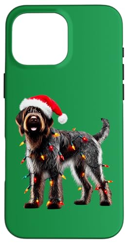 Hülle für iPhone 16 Pro Max Drahthaariger, spitz zulaufender Greifen, Weihnachtsmütze, Weihnachtsbeleuchtung, Hund von Wirehaired Pointing Griffon Christmas Products