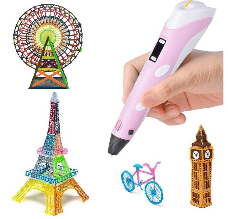 Wisam 3D-Drucker-Stift Set Rosa für Kinder Erwachsene mit 3 Farben 1.75mm PLA Filament von Wisam