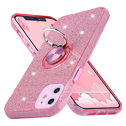 Wisdompro Glitzer Hülle für iPhone 11, Handyhülle mit Finger Ring Halter, Frauen Mädchen Phone Case für iPhone 11 (6.1 Zoll) (Rosa) von Wisdompro