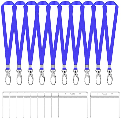 Wisebom 10 Sets Ausweishülle mit Schlüsselband, Wasserdicht Klar ID-Kartenhalter und Nylon Umhängeband mit Swivel Haken, Kartenhülle mit Lanyard Ausweishalter für Schule Ausstellung Büro (Blau) von Wisebom