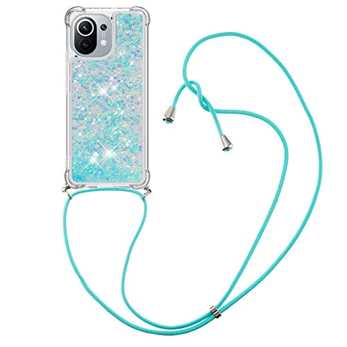 Wishcover store Handykette kompatibel mit für Xiaomi Mi 11 Hülle,Glitzer Hülle Flüssig Bewegende Treibsand Transparent Handyhülle - Silikonhülle, Hülle mit Band, Stylische Kette mit Hülle für Mi 11 von Wishcover store