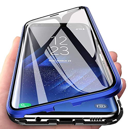 Wishcover store Hülle für Realme 12 Pro+,Magnetische Adsorption+Metallrahmen Flip Handyhülle,Transparent Gehärtetes Glas Vorne und Hinten Cover mit 360 Grad Full Body Schutz Handyhülle Cover—Blaues von Wishcover store