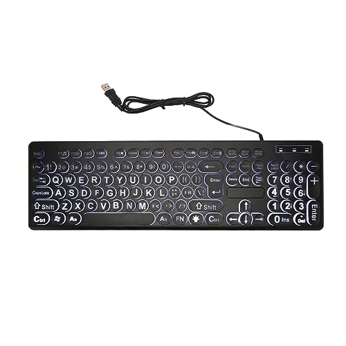Wisoqu Großgedruckte Tastatur mit Hintergrundbeleuchtung, 104 Tasten, USB-Tastatur mit einfacher Bedienung, bequeme ABS-Computertastatur für ältere Menschen mit Sehbehinderung von Wisoqu