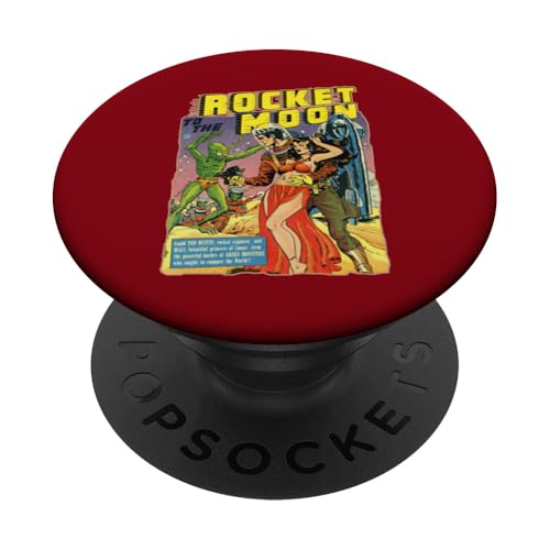 Die Rakete zum Mond, Science-Fiction-Comic-Kunst im Vintage-Stil PopSockets Klebender PopGrip von Wistful