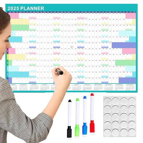 Trocken abwischbarer Kalenderplaner, Englisch abwischbarer Wandkalender, farbenfroher Jahresplaner für Zuhause, Büro, Klassenzimmer, wiederverwendbarer Whiteboard-Monatsplaner für organisierte Planung von Wisylizv