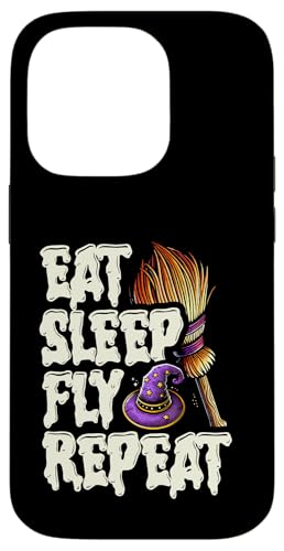 Hülle für iPhone 14 Pro Eat Sleep Fly Repeat Witch Halloween Besen Besen von Witch Halloween Lover Gifts