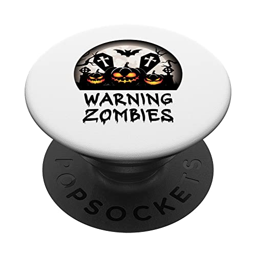 Warnung Zombies Friedhof, Särge, Kürbisse, Fledermäuse Halloween PopSockets Klebender PopGrip von Witchy Wardrobe