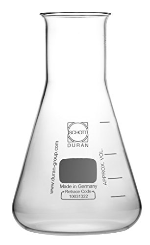 Erlenmeyer-Kolben 50ml Weithals mit weißer Graduierung und Bördelrand, hergestellt aus DURAN-Rohr, komplette Verpackungseinheit von Witeg