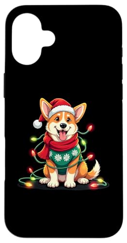 Hülle für iPhone 16 Plus Süßer Corgi Hund Weihnachtsmütze Lichterkette Weihnachten von Witzige Hunde Weihnachten Outfit Design Shop