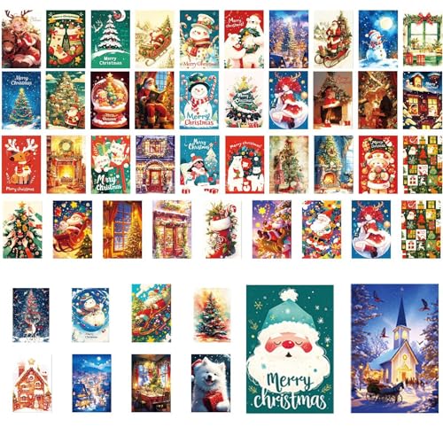 Wiuejg Weihnachtskarten, Urlaubsgrußkarten, Postkartenpaket, 50x Einladungskarten, Weihnachtspostkarten, Weihnachtskarte Niedliche Festliche Designs Grußkarten Aktivität Postkarte für Familie von Wiuejg