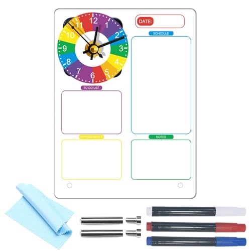 Wlikmjg Trocken abwischbarer Planer, löschbares Terminplaner,Stehpult-Erinnerungstafel | Acryl-Nachrichten-Whiteboard, kreative Schreibtisch-Notiztafel mit transparenter Uhr für Zuhause und Schule von Wlikmjg