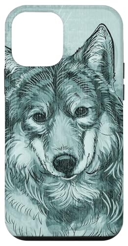 Hülle für iPhone 12 mini Wolf Portrait, Vintage-Look, türkis von Wolf Designs by Content Design Studio