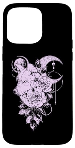 Hülle für iPhone 15 Pro Max Wolf mit Blumen, Mystische Symbole, Boho Bohemian, lila von Wolf Designs by Content Design Studio