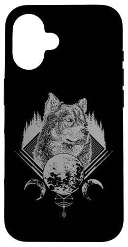 Hülle für iPhone 16 Wolf, Mond, Boho Bohemian, Magische Symbole von Wolf Designs by Content Design Studio