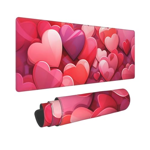 Woltant Valentine Red Love Großes Mauspad für den Schreibtisch, 80 x 30 cm, Gaming-Mauspad, wasserdichte Tastatur und Mauspad, glatte Oberfläche, Schreibtischunterlage mit rutschfester Gummiunterseite von Woltant