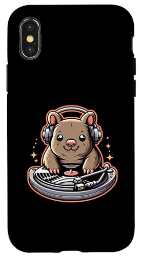 Hülle für iPhone X/XS Wombat DJ Spinning Vinyl Kopfhörer Fun von Wombat DJ Turntables Music Fun Cute Animal