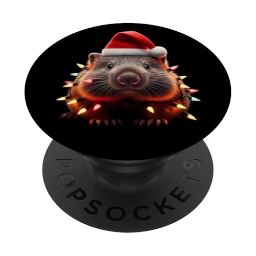 Wombat mit Weihnachtsmütze und Weihnachtsbeleuchtung Australien Xmas PopSockets Klebender PopGrip von Wombat With Santa Hat And Christmas Products