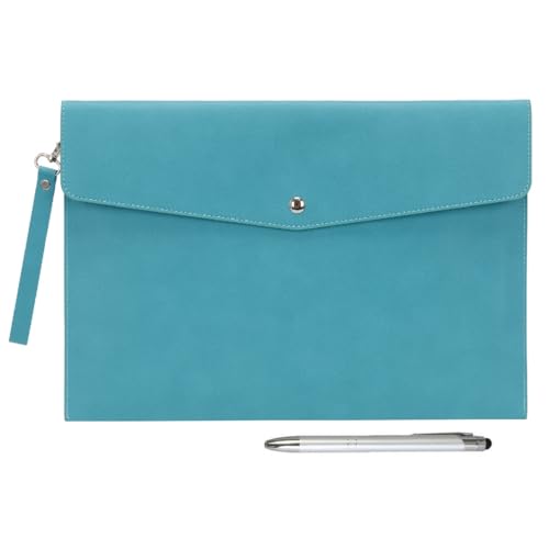 Wonderpool A4 PU Leder Umschlag Dokumente Multifunktion Ordner Schreibwaren Tasche Portfolio Datei für Papier Briefe Organizer und Tablet Hülle PC Sleeve (Cyan) von Wonderpool