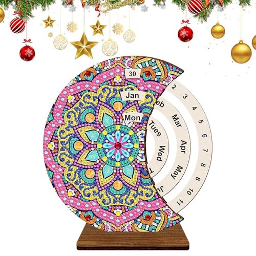 Wonsfuleu Ewiger Tischkalender-Ornament,Strass-Ewiger Kalender, Tischschild Ewiger Kalender, Tischdekoration, Tischkalender, Strass-Kunst, rund, aus Holz, Heimdekoration von Wonsfuleu