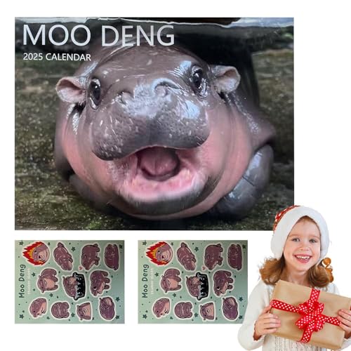 moos deng Wandkalender 2025 | Lustiger Zwergflusspferd Kalender | 12 Monatiger moos deng Hippo Wandkalender 2025 Mit 2 Aufklebern | Familien Tages Und Monatsplaner Organizer Kalender von Wonsfuleu