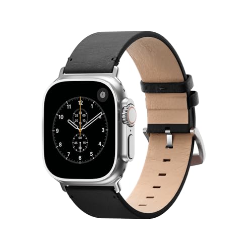 Woodcessories Lederarmband Kompatibel mit Apple Watch Armband 49mm 46mm 45mm 44mm, Leder Schwarz Vegan für iWatch SE Ultra 2 Series 1-10 | Veganes Leder aus Aloe Vera von Woodcessories