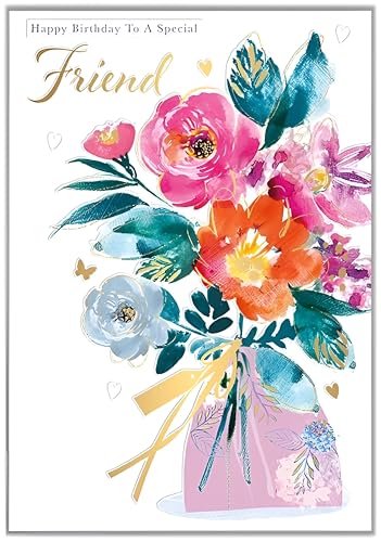 Words 'n' Wishes Geburtstagskarte für einen besonderen Freund – Happy Birthday Karte mit Blumenstrauß-Design mit Foliendetails – Geburtstagskarte für Frauen von Words 'n' Wishes