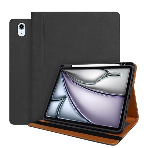 World biz Lederhülle für iPad Air 11 Zoll Air 6th / 5th / 4th Gen, Premium Leder iPad Air 2024/2022/2020 Stand Cover mit Stifthalter & Kartenfächern, Auto Sleep/Wake (Schwarz) von World biz