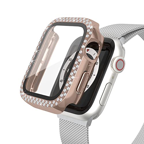 Worryfree Gadgets Schutzhülle für Apple Watch mit 45 mm großem Displayschutz aus gehärtetem Glas, für iWatch Serie 8, Serie 7, für Damen und Mädchen, Roségold von WorryFree Gadgets