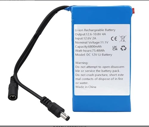 Woskjxas DC 12V 6800mAh Lithium-Ionen Wiederaufladbare Batterie für die meisten 12V-Geräte, Drahtlosen Kameras, Camcorders, MP3-Player, LED-Streifenleuchten, CCTV-Kamera, Router, Tragbare DVDs, usw. von WoskjXas