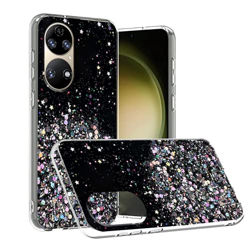 Wousunly für Huawei P50 Pro Hülle Trasparenter Glitzer | Handyhülle Silikon Durchsichtig Case | Schutzhülle Huawei P50 Pro Dünn(Schwarz) von Wousunly