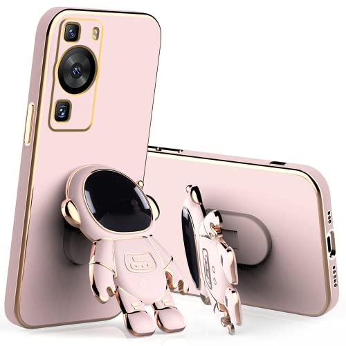 Wousunly für Huawei P60 Pro Hülle Silikon Stoßfeste TPU | Handyhülle Huawei P60 Pro mit Ständer Astronaut 3D Case | Schutzhülle für Huawei P60 Pro Galvanisierte Karikatur Dünn Kratzfest (Rose) von Wousunly