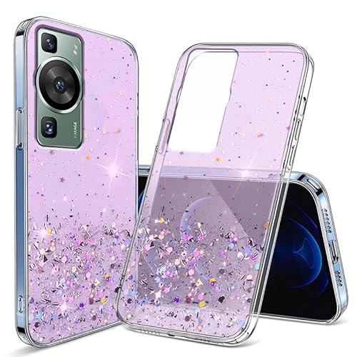 Wousunly für Huawei P60 Pro Hülle Trasparenter Glitzer | Handyhülle Huawei P60 Pro Silikon Durchsichtig Case | Schutzhülle Huawei P60 Pro Dünn (Violett) von Wousunly